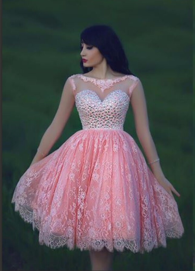 Hot Sale Lace Pink Graduation Dresses 2016 New Applique Beaded A-Line Scoop Neck 3/4 Sleeves 